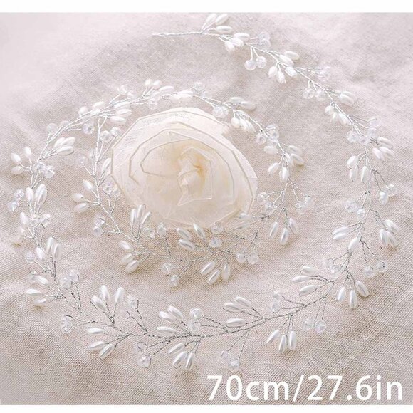 Bride Wedding Hair Vine Silver Pearl Long Headpieces Crystal Headpiece Rhineston - Picture 2 of 8